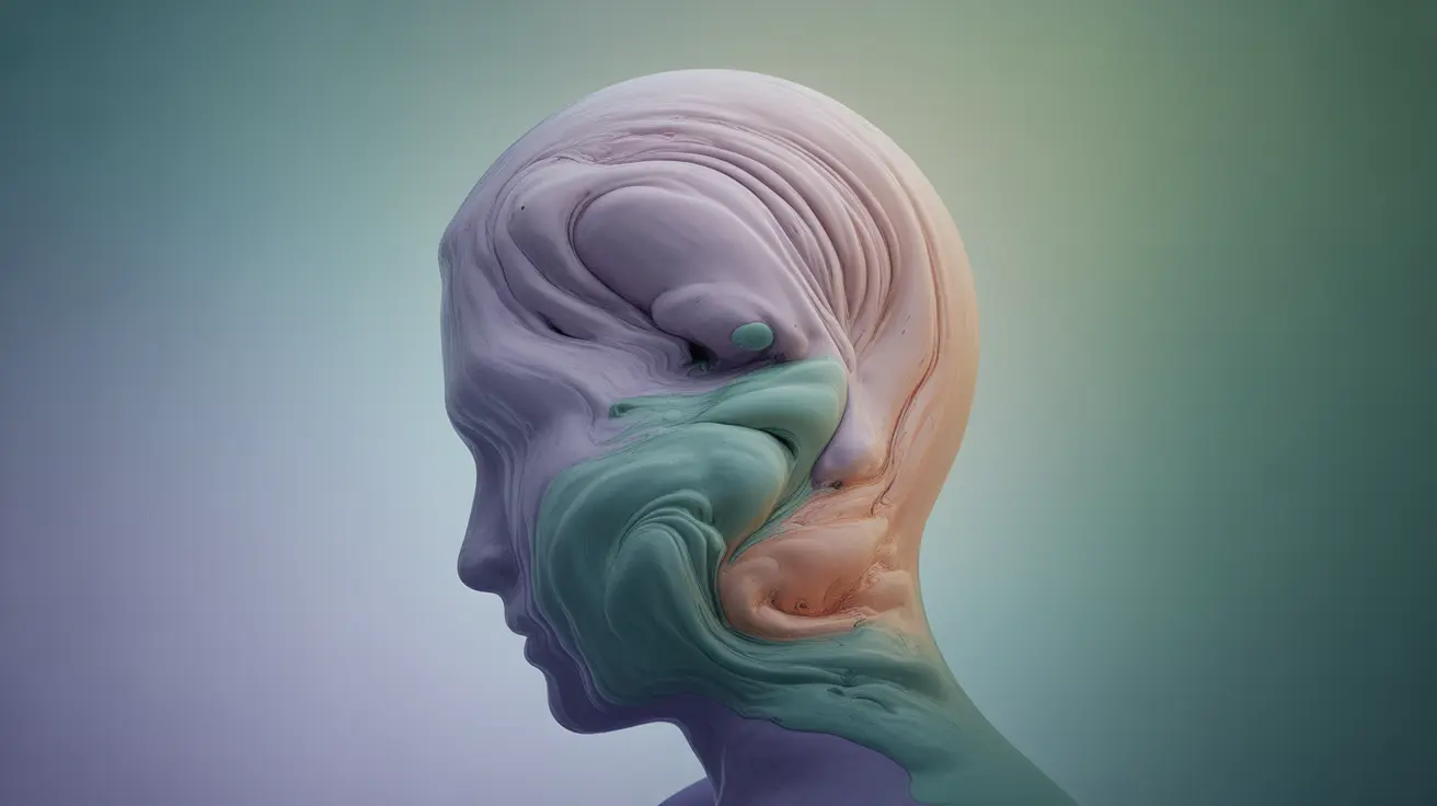 Abstract concept art with muted swirls and shapes representing anxiety symptoms against a soothing gradient