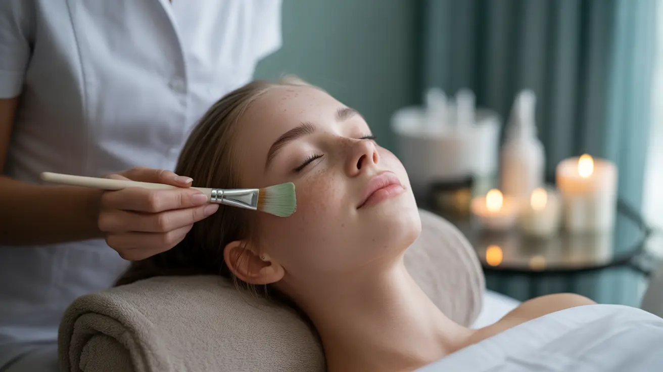 Close-up of person receiving an acne facial in a serene spa environment, professional esthetician using masks and equipment