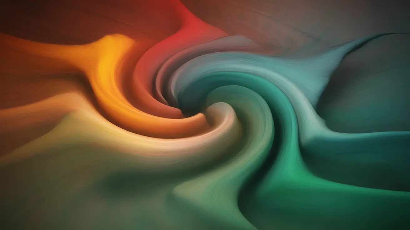 Abstract transition from chaotic shapes to smooth forms, with reds and oranges blending into blues and greens, symbolizing agitation to calmness