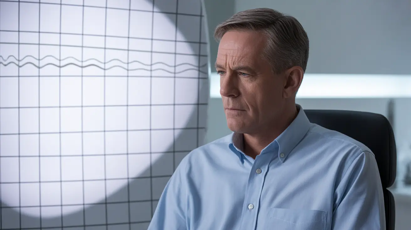 Detailed illustration of a patient looking at an Amsler grid test in a bright clinical setting, showcasing visual distortions such as warped lines.