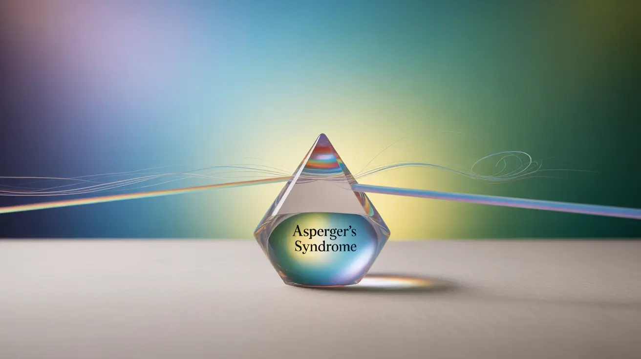 Detailed illustration depicting the autism spectrum with highlighted characteristics of Asperger's syndrome, featuring an abstract background of blended colors representing the diversity of the spectrum.