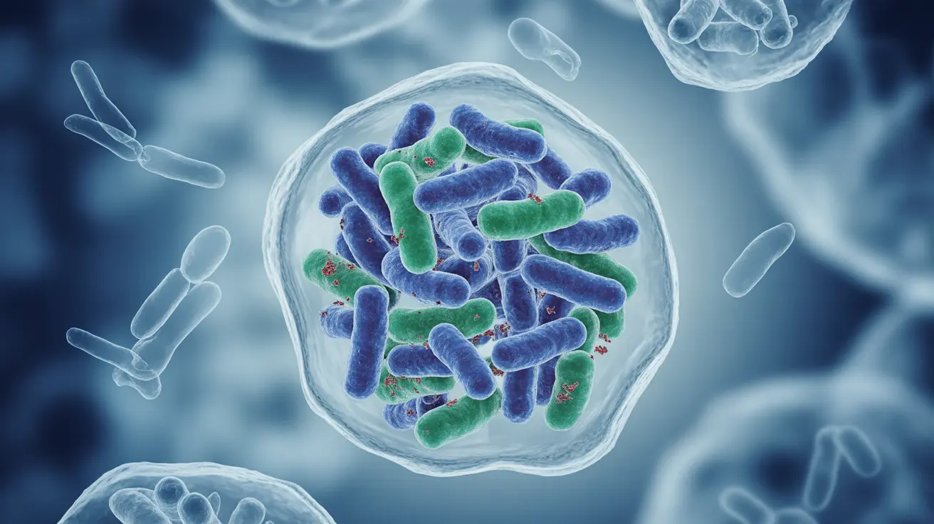 Close-up view of bacteria developing antibiotic resistance in livestock, set against an abstract scientific background with blue and green hues