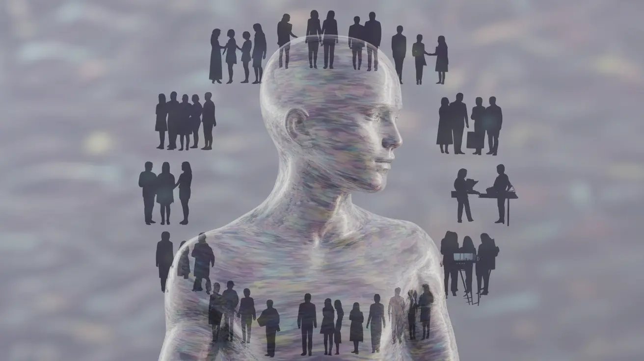 Detailed illustration of biological factors like DNA strands and social elements blending together to represent the interplay of biology and societal influences.