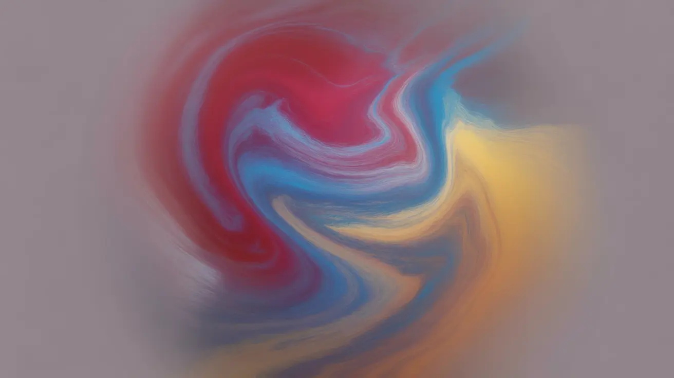 Abstract dynamic swirling patterns in vibrant colors against a neutral background, representing intense emotions of bipolar irritability.
