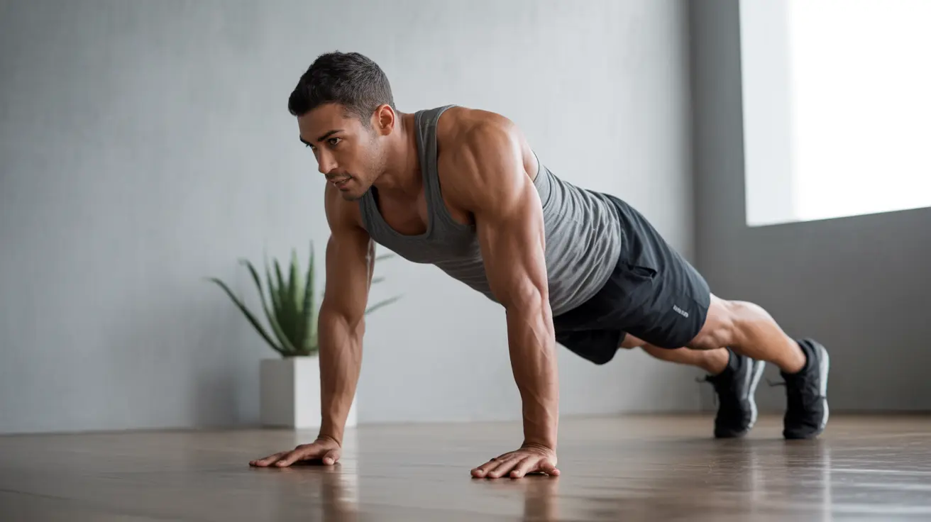 Individual stabilizing in the bird dog position with one arm extended forward and the opposite leg backward in a bright home workout area.