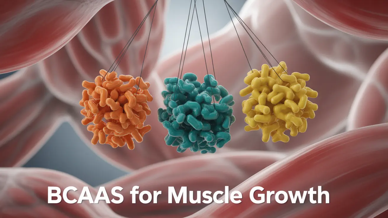 Detailed illustration of branched-chain amino acids (leucine, isoleucine, valine) with a focus on their molecular structure, set against an abstract background representing muscle fibers and energy pathways.