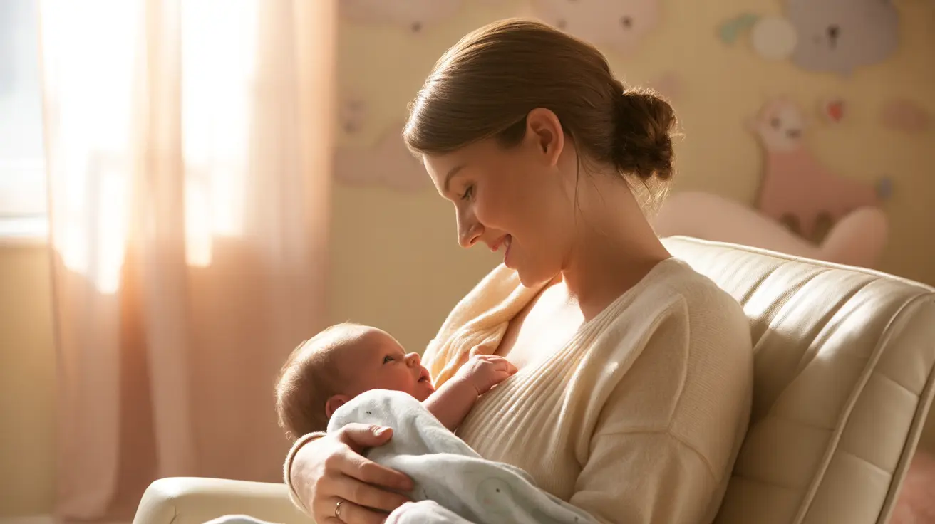 Detailed illustration of a mother demonstrating proper breastfeeding techniques in a cozy nursery with soft warm lighting, focusing on the connection with her baby.