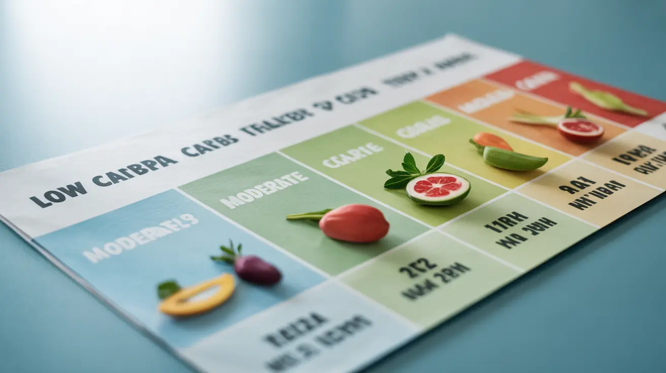Infographic showing carbohydrate intake ranges and benefits for type 2 diabetes management with health-related colors and clear sections.