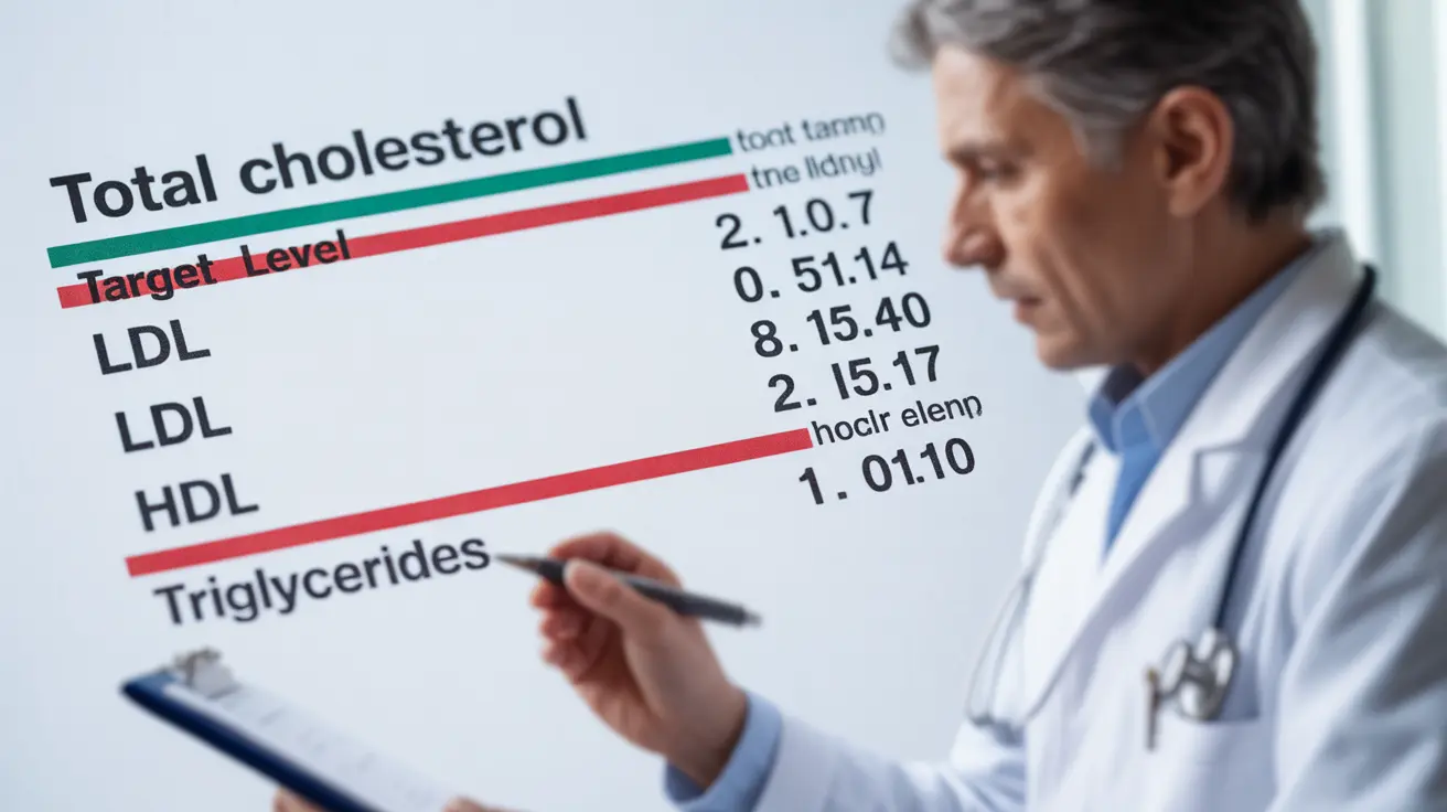 Detailed illustration of a cholesterol blood test report with total cholesterol, LDL, HDL, and triglycerides marked