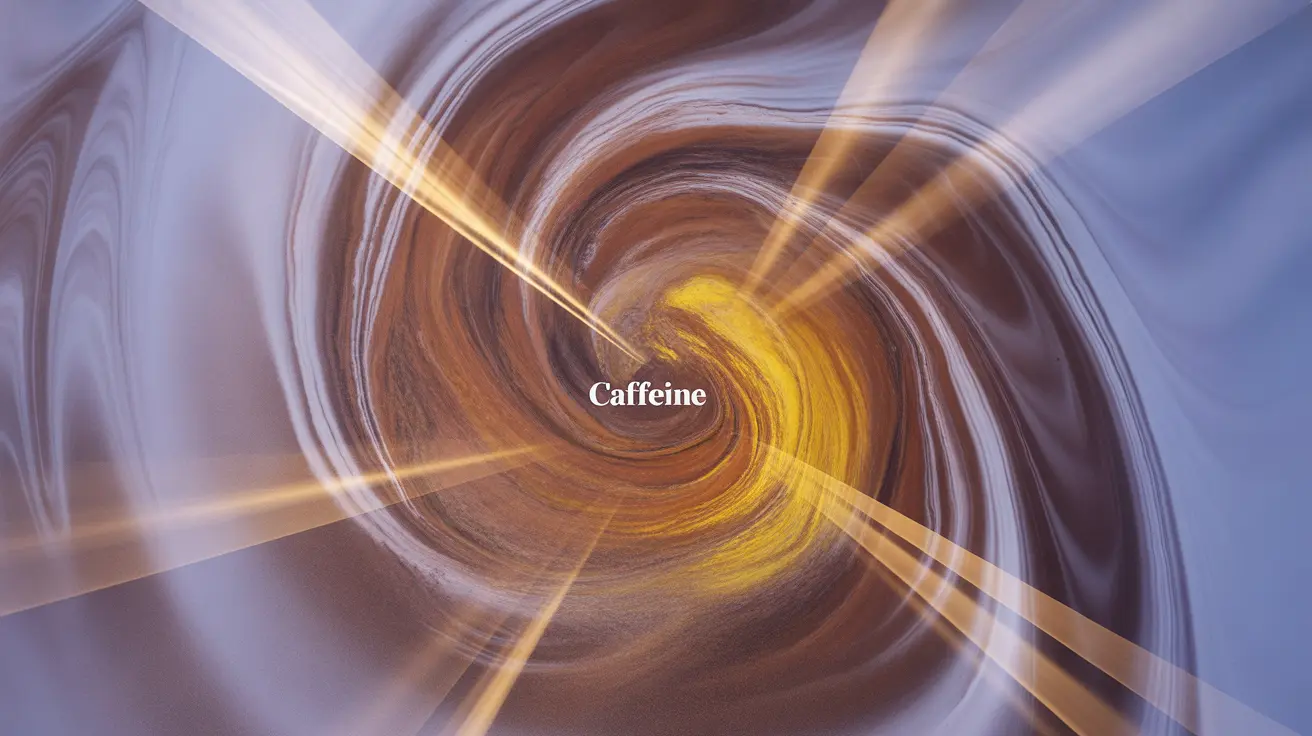 Abstract concept with swirling patterns representing energy and tension from coffee's impact, with dynamic light and abstract gradient background.