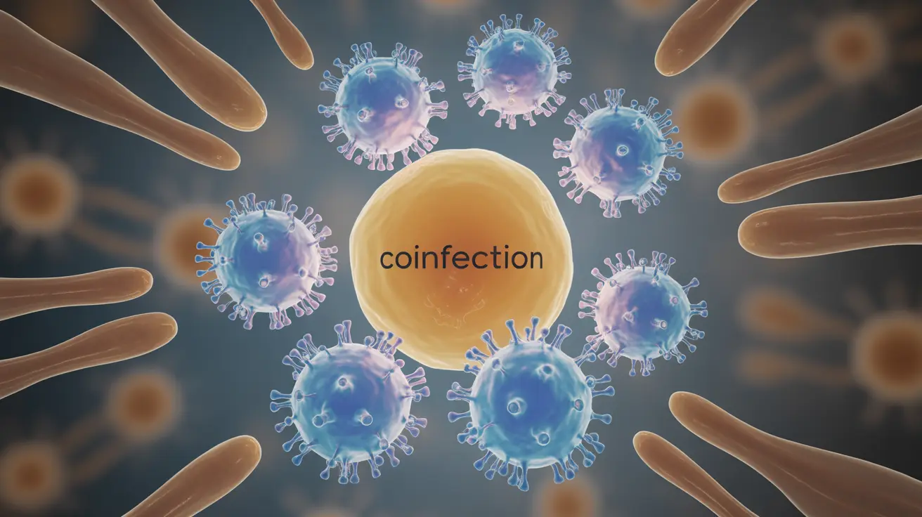 Abstract concept image showing multiple cold viruses interacting with human immune cells, represented as glowing particles in a soft-lit environment