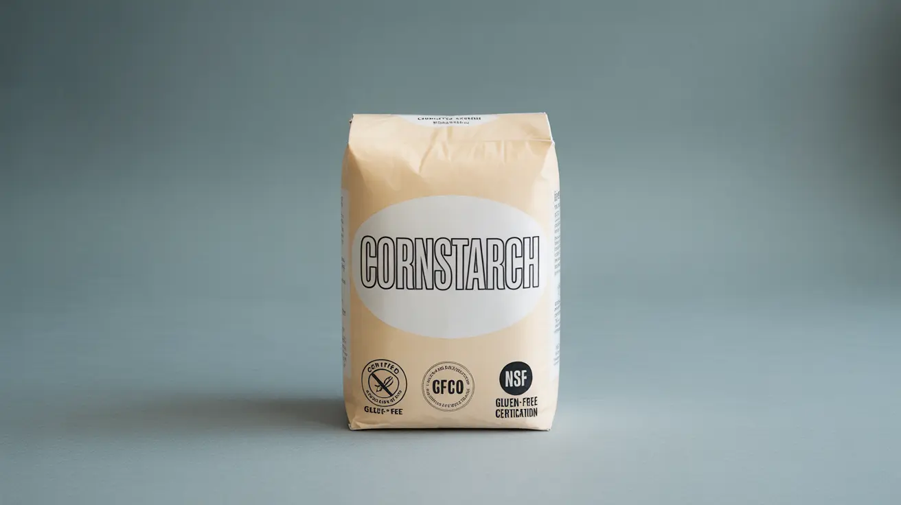 Infographic of a cornstarch package featuring gluten-free certification labels, clear and educational focus on package details.