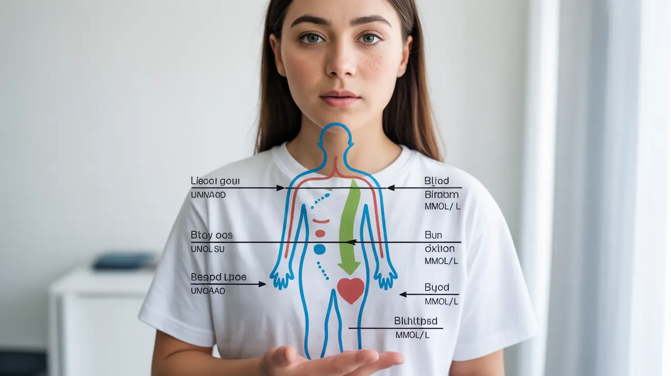 Illustration of dehydration and blood sugar levels relationship in diabetes with labels and arrows on a clinical style background