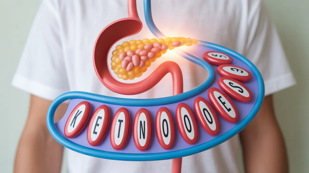 Illustration of diabetic ketoacidosis progression, focusing on ketone accumulation with molecular diagrams