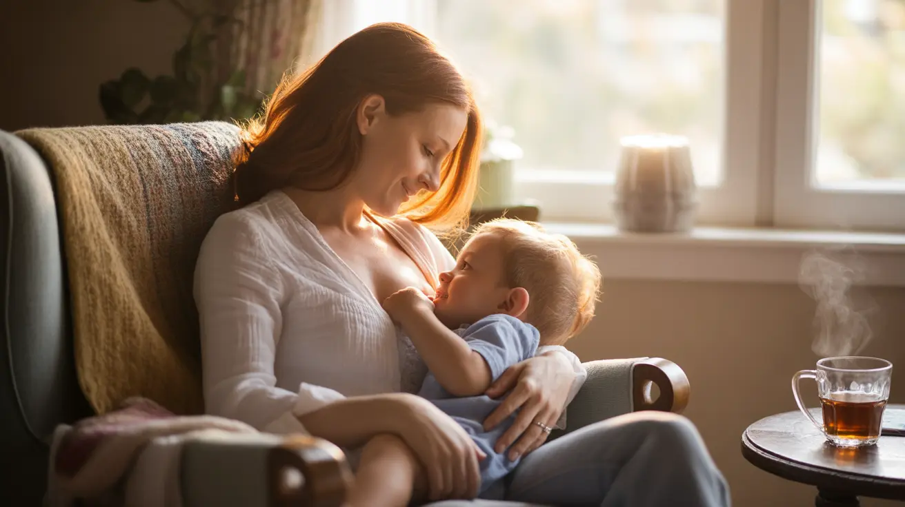 Mother breastfeeding her toddler in a cozy home setting, warm and nurturing mood, capturing emotional bond and comfort