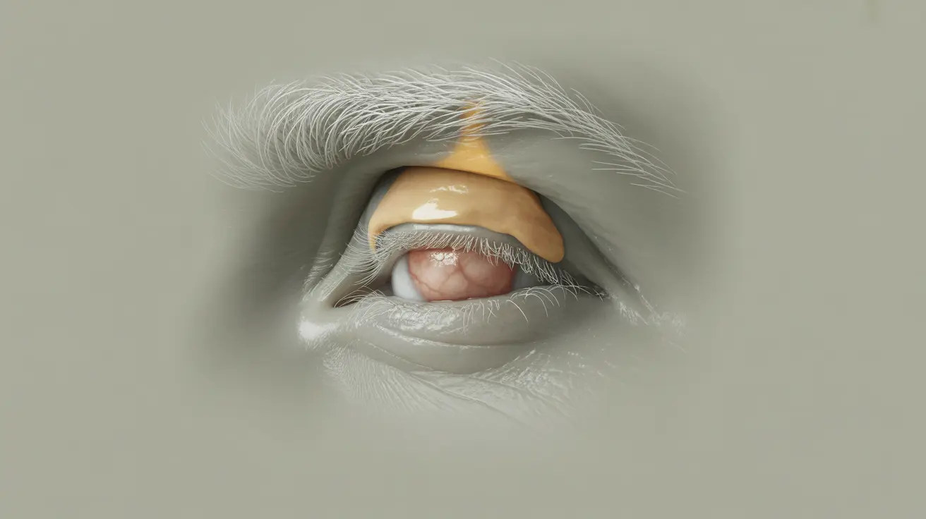Detailed anatomical illustration of an eyelid with a labeled chalazion, depicting the blockage of a meibomian gland, set against a clean, clinical background, with bright lighting to emphasize details.