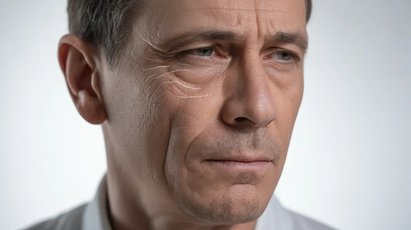 Detailed illustration of human facial muscles showing involuntary tremor movements on an abstract white background, highlighting muscle structure typical in Parkinson's disease.