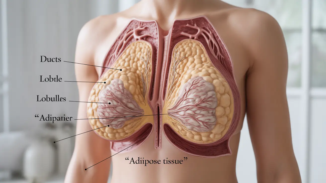 Detailed anatomical illustration of a female breast showing swelling and different tissue changes due to hormonal fluctuations, pregnancy changes, and infections, with clear labels and a bright clinical background.