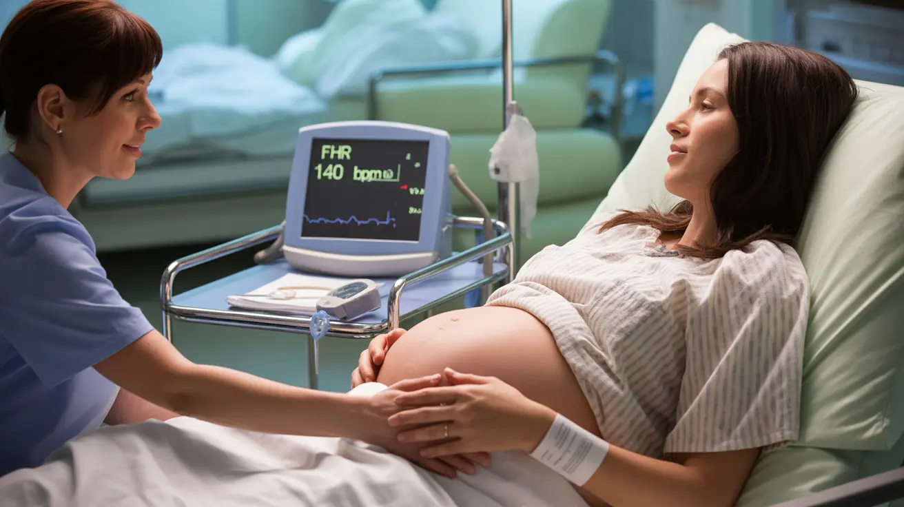 Healthcare provider monitoring fetal heart rate and maternal blood pressure using electronic equipment in a clinical setting