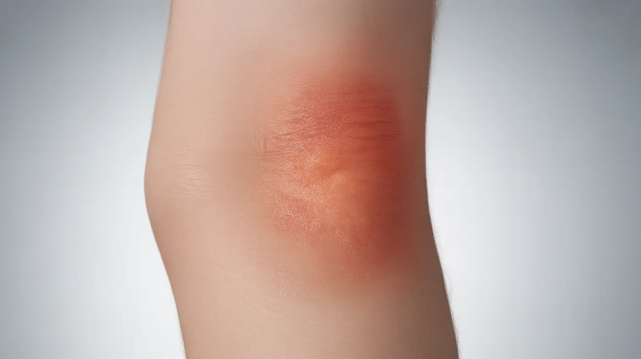 Detailed illustration of human skin showing a first-degree burn, with red and warm appearance, no blistering, in a clean clinical background, bright clinical lighting.