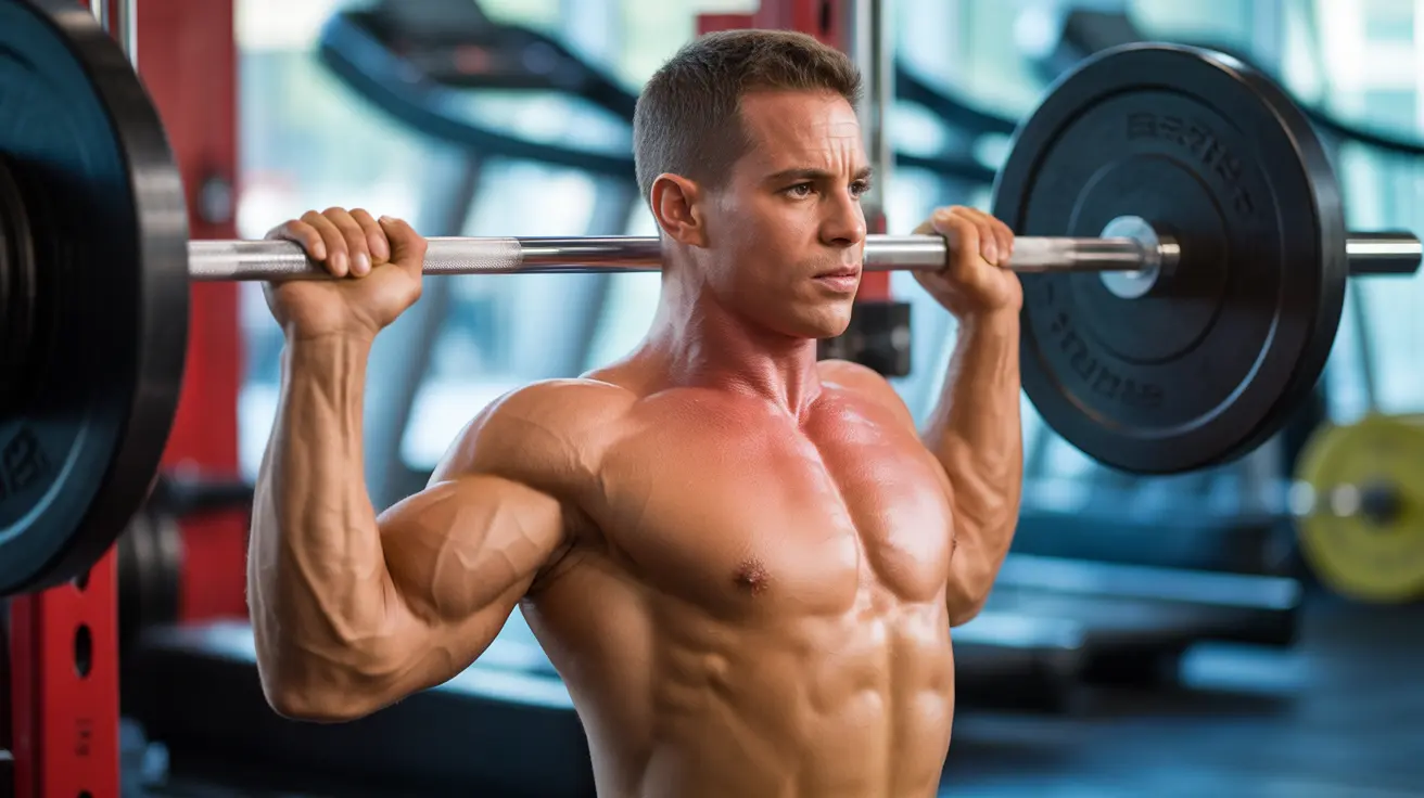 Detailed illustration of a fit individual lifting weights in a modern gym, showcasing proper form and concentration, bright and energetic atmosphere with fitness equipment in the background.