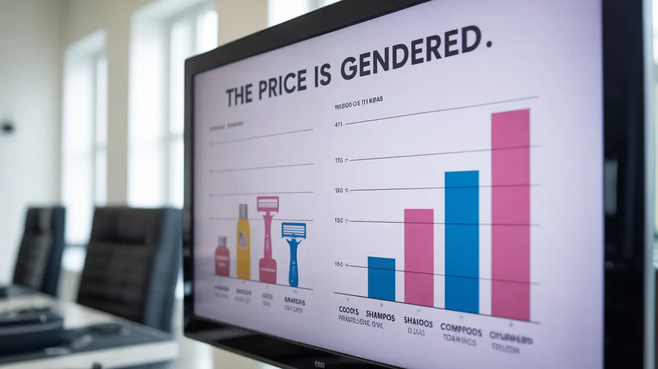Infographic element comparing prices of common products like razors, shampoos, clothing, showing price disparities between women's and men's versions, using pink and blue colors.