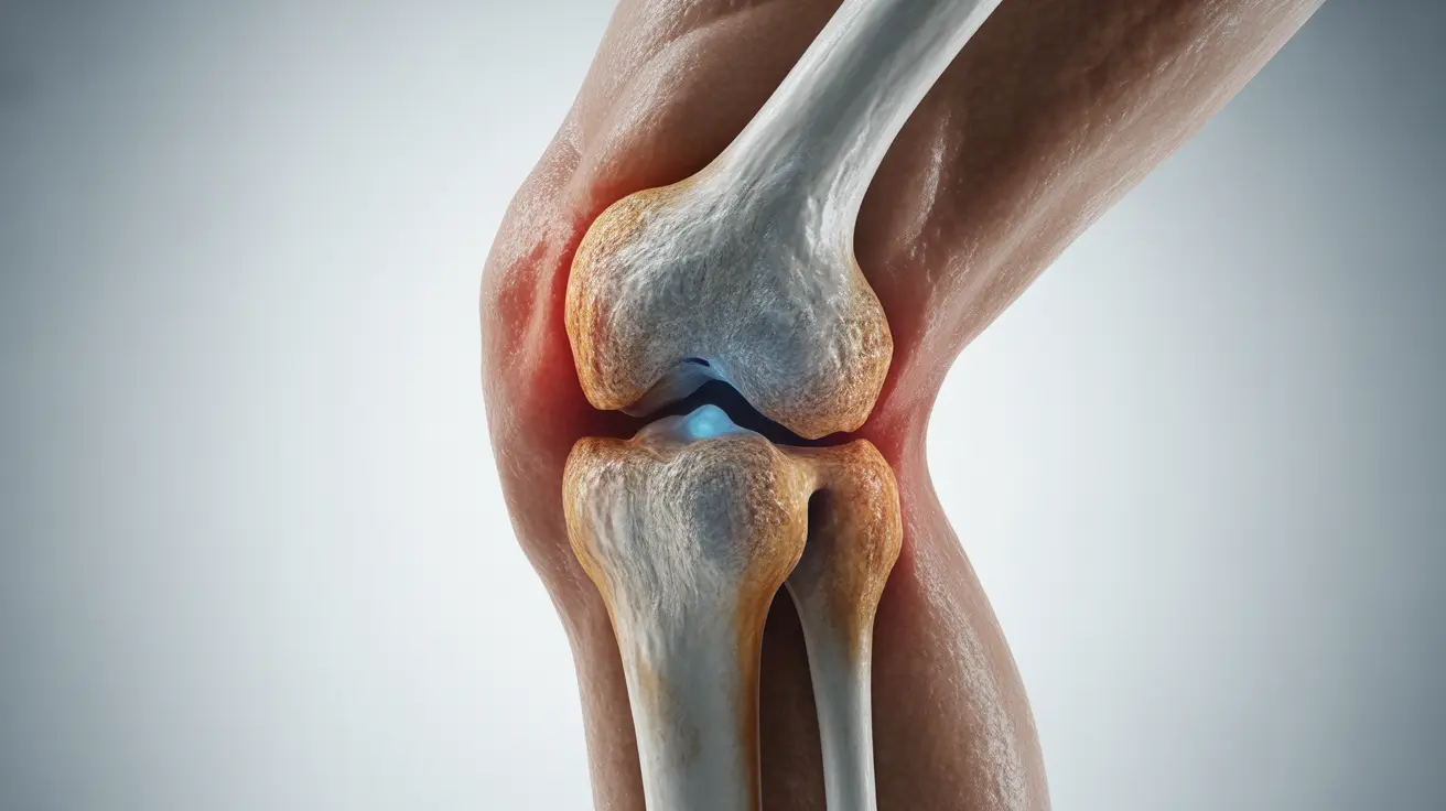 Detailed illustration of a severely affected knee joint showing grade 4 patellofemoral osteoarthritis, highlighting deteriorated cartilage and signs of swelling.