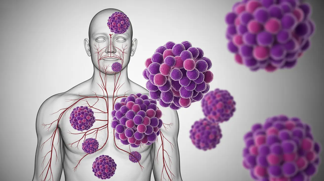 Detailed illustration of Gram-positive cocci bacteria clusters overlaid on human body with infection sites like skin, lungs, bloodstream.