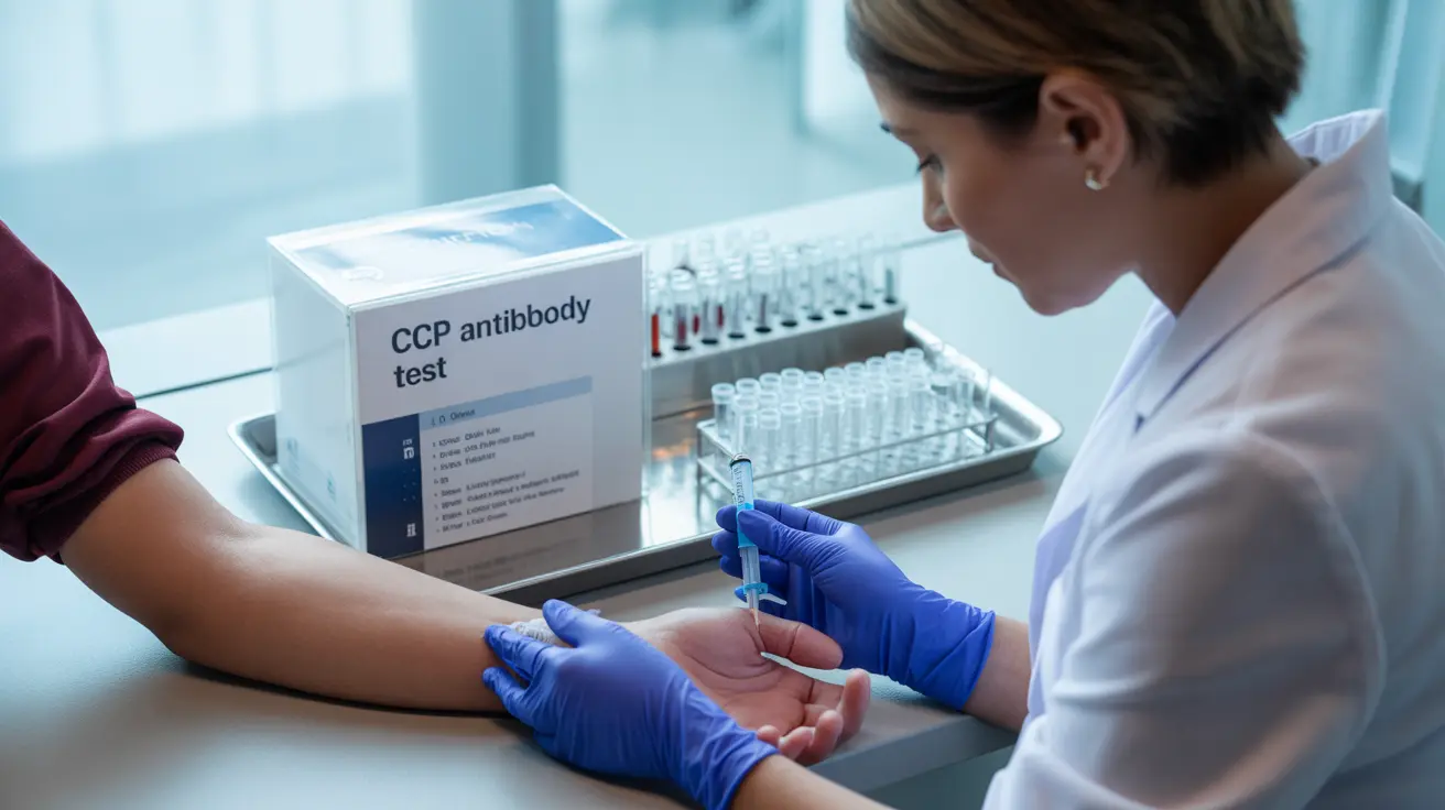 Detailed illustration of healthcare professional drawing blood from a patient in a clinical laboratory, highlighting the CCP antibody test procedure.