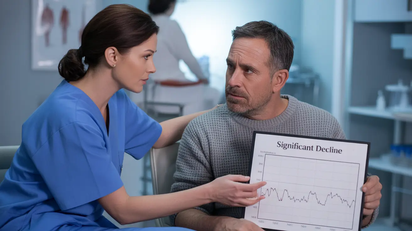 Detailed illustration of a healthcare professional consulting with a concerned patient, medical charts in the background, bright clinical setting