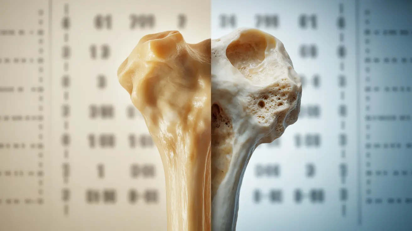 Illustration comparing healthy and osteoporotic bone structure, highlighting porous appearance in clinical blue and white tones