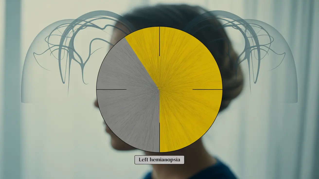Illustration of a visual field with hemianopsia, showing partial blindness areas on one side, using contrasting colors for clarity