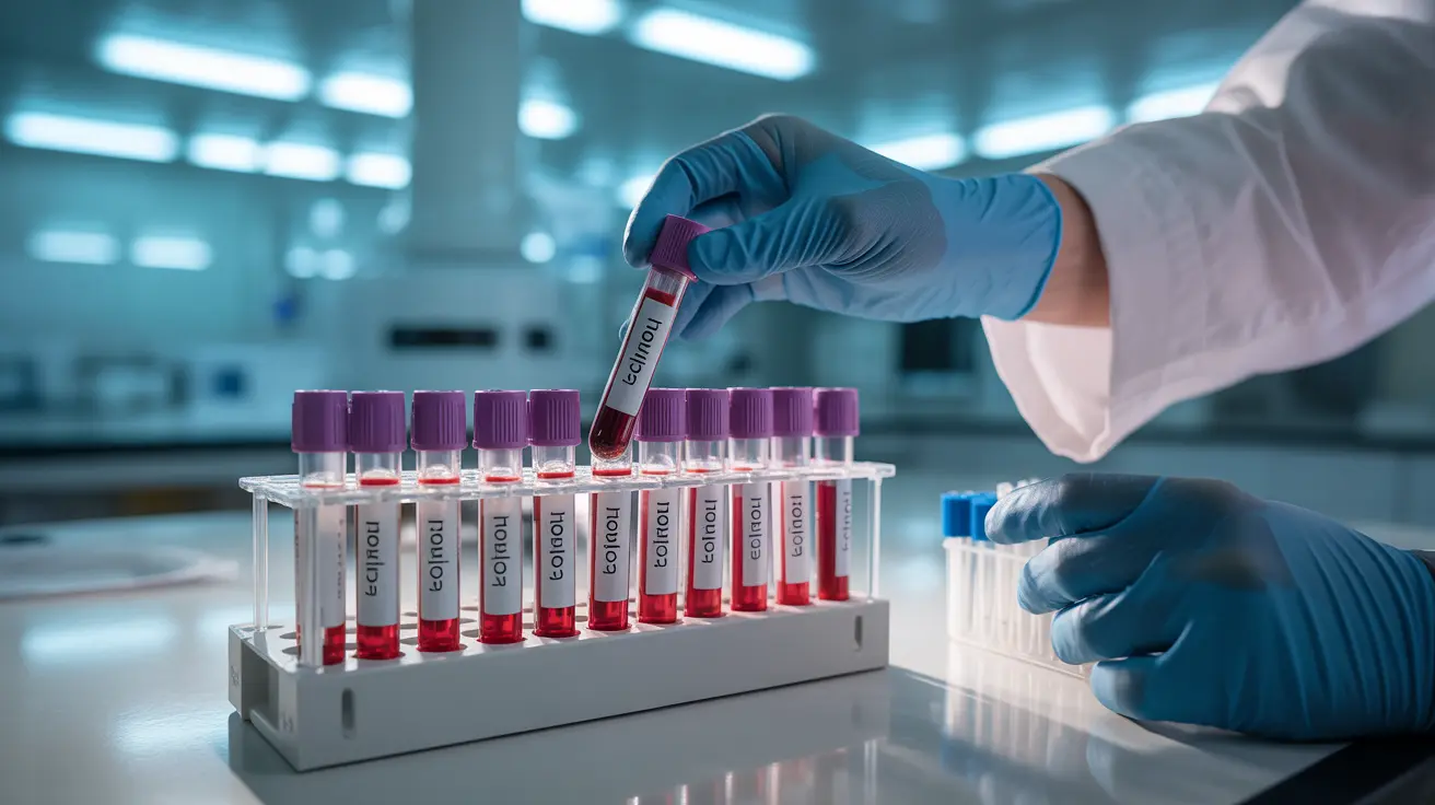 Detailed illustration of blood samples in test tubes being analyzed for iron levels in a modern lab setting.