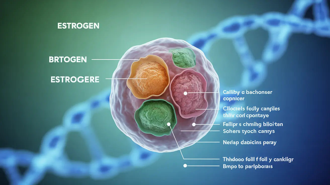 Detailed illustration depicting hormonal changes caused by birth control, showing cellular structure with annotated labels for different cancers.