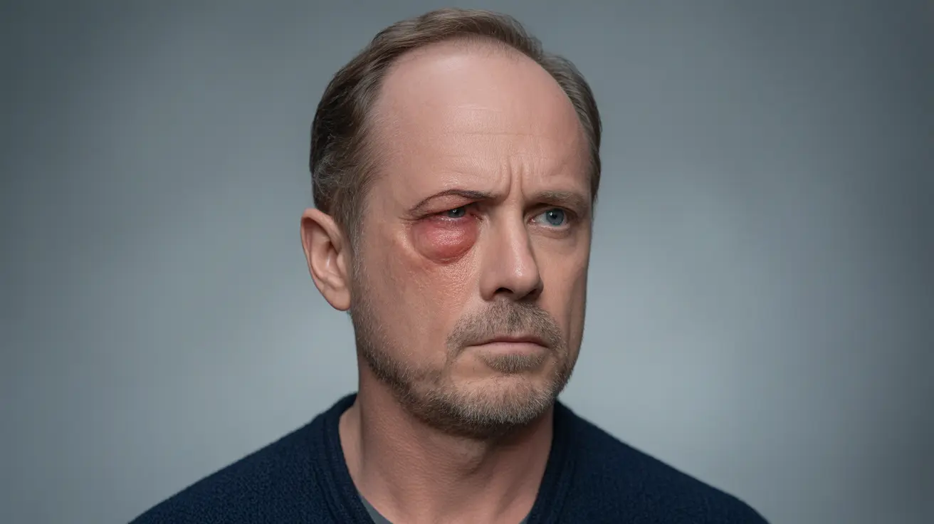 Close-up illustration of a face with Horner's syndrome symptoms: drooping eyelid, constricted pupil, and reduced sweating, clinical style