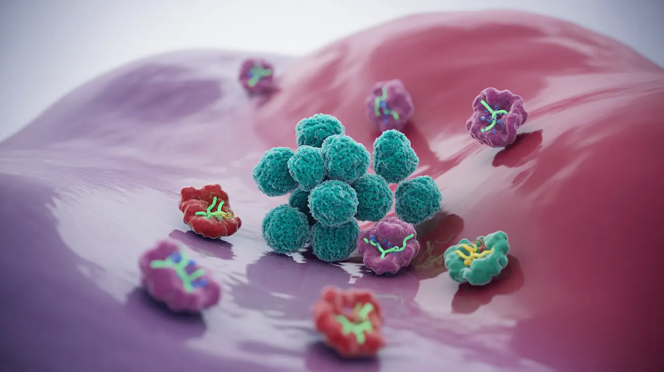 Detailed illustration of the human body's immune system responding to HPV infection, showing HPV particles and activated immune cells.