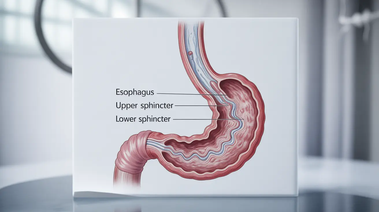 Detailed anatomical illustration depicting the human esophagus, showcasing the process of peristalsis with wave-like contractions, highlighting the upper and lower esophageal sphincters.