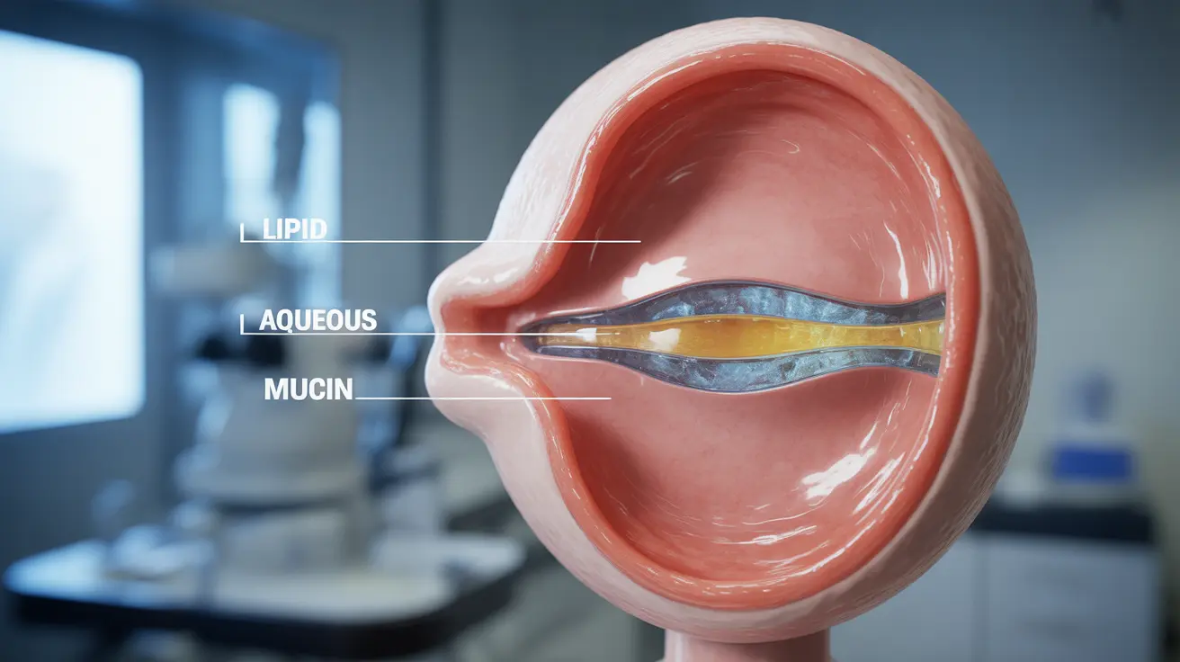 Detailed illustration of the human eye highlighting the tear film's role in clear vision with labeled layers of the cornea and tear film