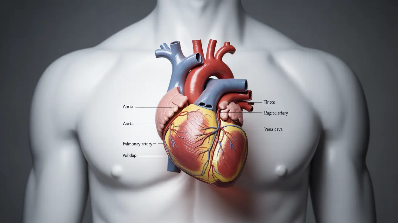 Detailed anatomical illustration of the human heart, showcasing structure and plaque buildup in coronary arteries on a clean white background.