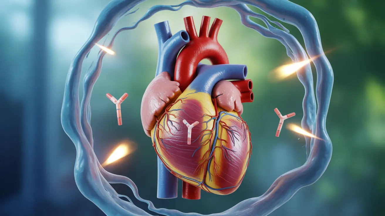 Detailed illustration of the human heart interacting with insulin molecules on an abstract background, featuring soothing blue and green colors.