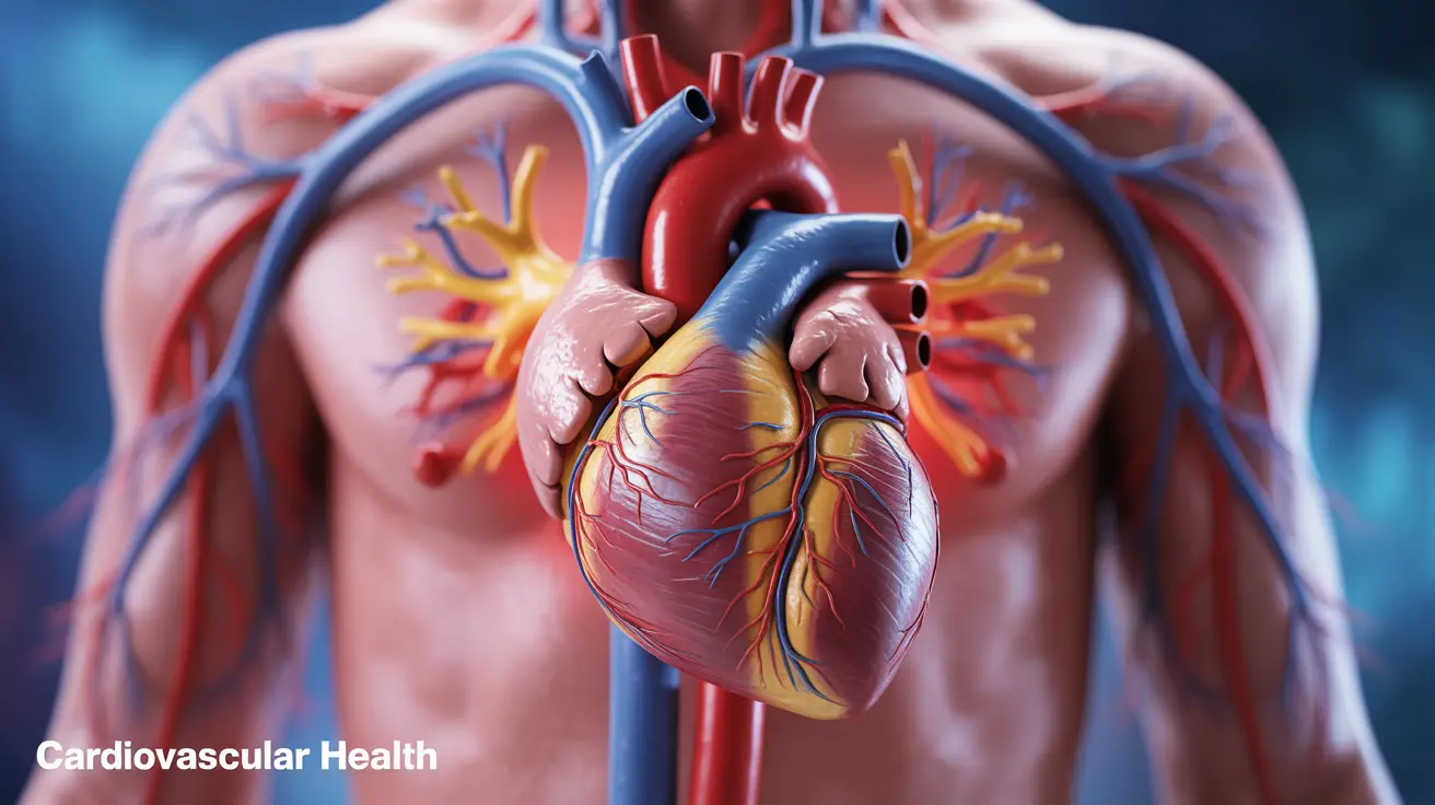 Detailed anatomical illustration of a human heart, with triglycerides and cholesterol depicted along arteries against an abstract cardiovascular background