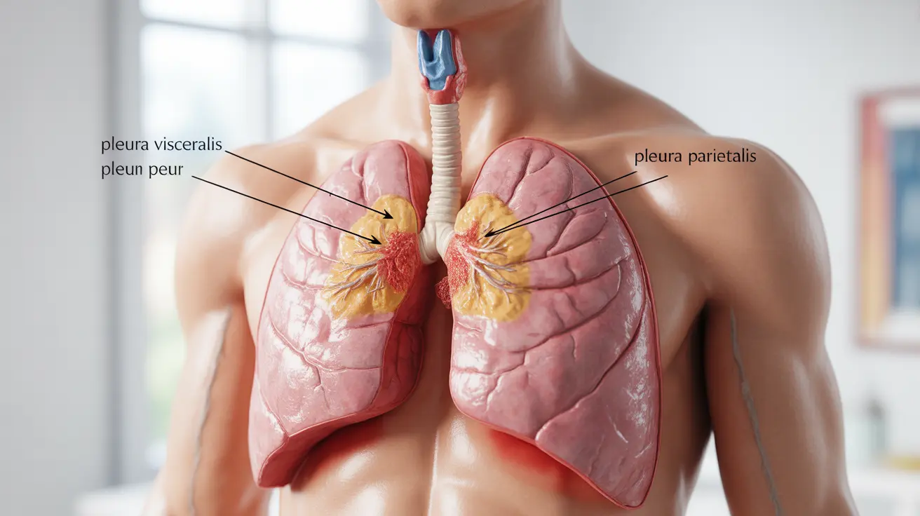 Detailed anatomical illustration of the human lungs depicting inflamed pleural membranes with a focus on the pleural friction rub, clearly labeled in a clinical context.