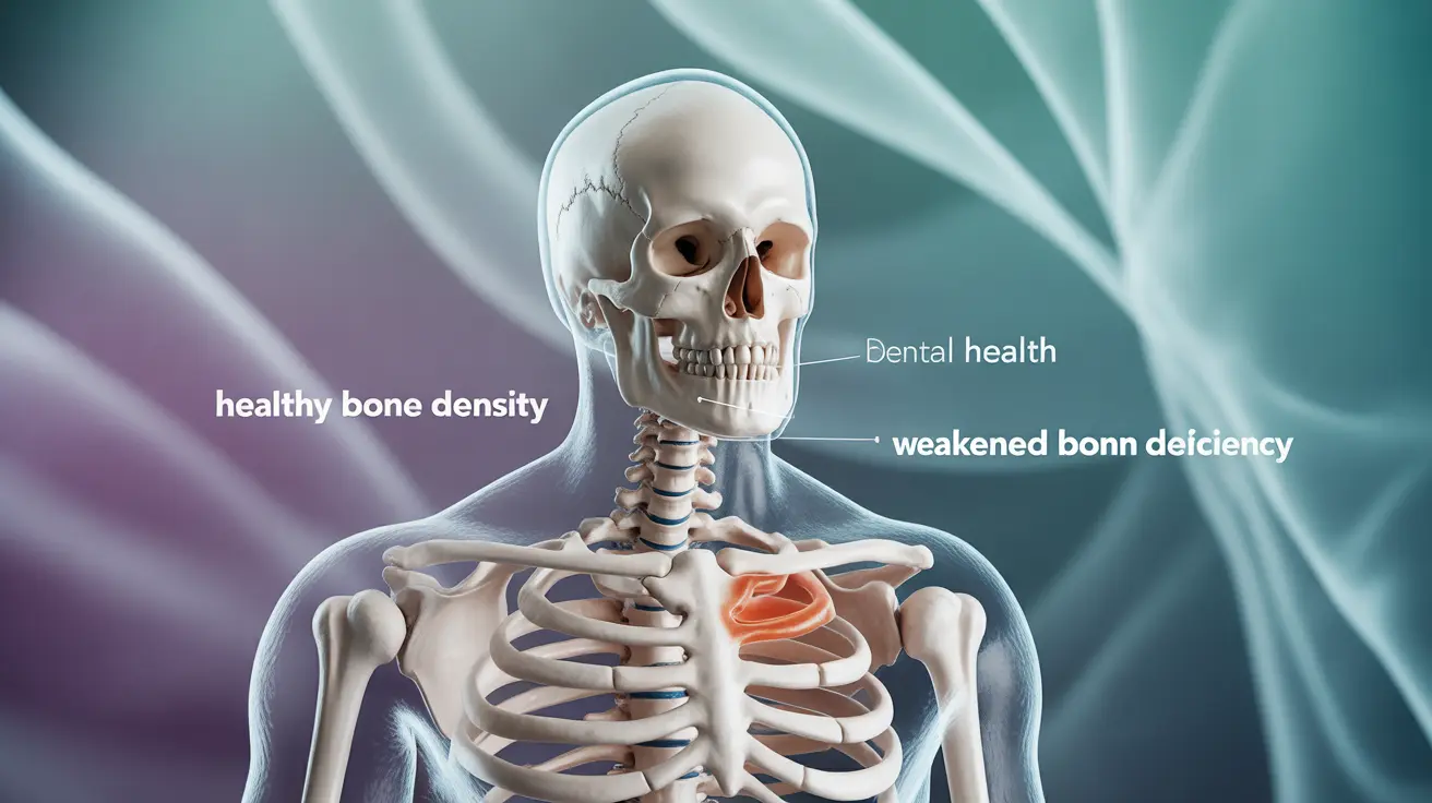 Detailed illustration of a human skeletal system highlighting bones affected by calcium deficiency, with labels indicating conditions like 'healthy bone density' and 'weakened bones'