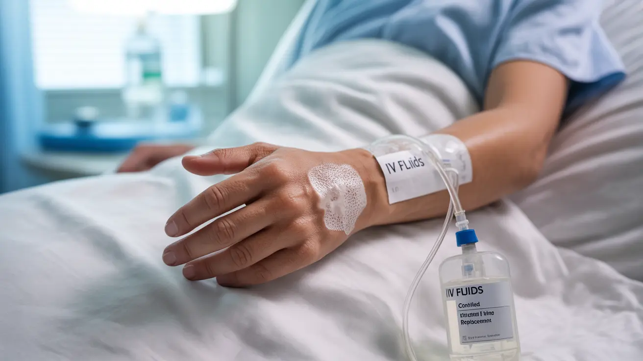 Detailed illustration of hypernatremia symptoms such as intense thirst, dry mouth, and muscle weakness, alongside treatment methods including IV fluids and controlled fluid replacement.