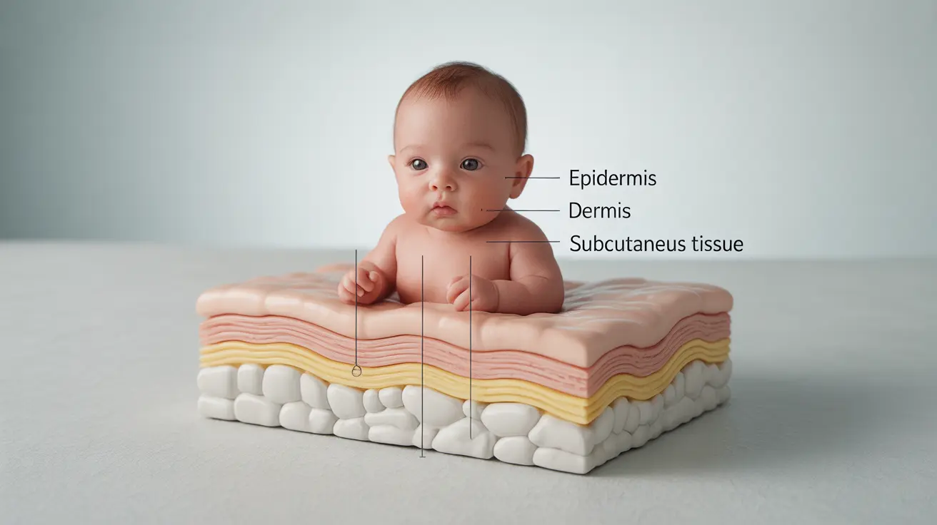 Illustration of infant's skin layers showing sensitivity and thinness, informing about risks of topical medication for infants.