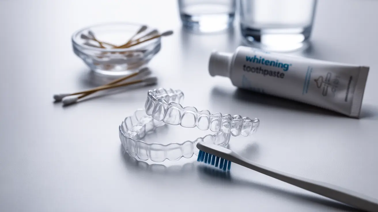 Close-up of clear Invisalign aligners being brushed with a soft-bristled toothbrush on a bright countertop