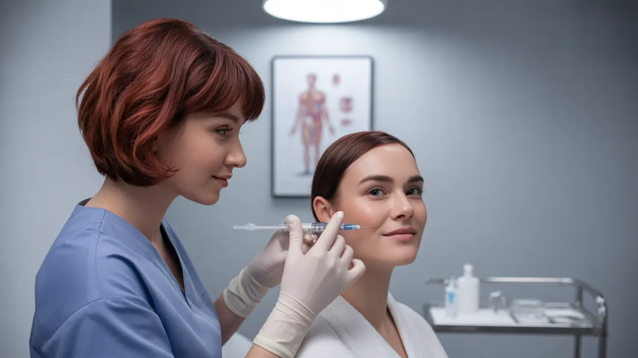 Professional injecting dermal filler along a patient's jawline in a clean, well-lit clinic, emphasizing careful technique