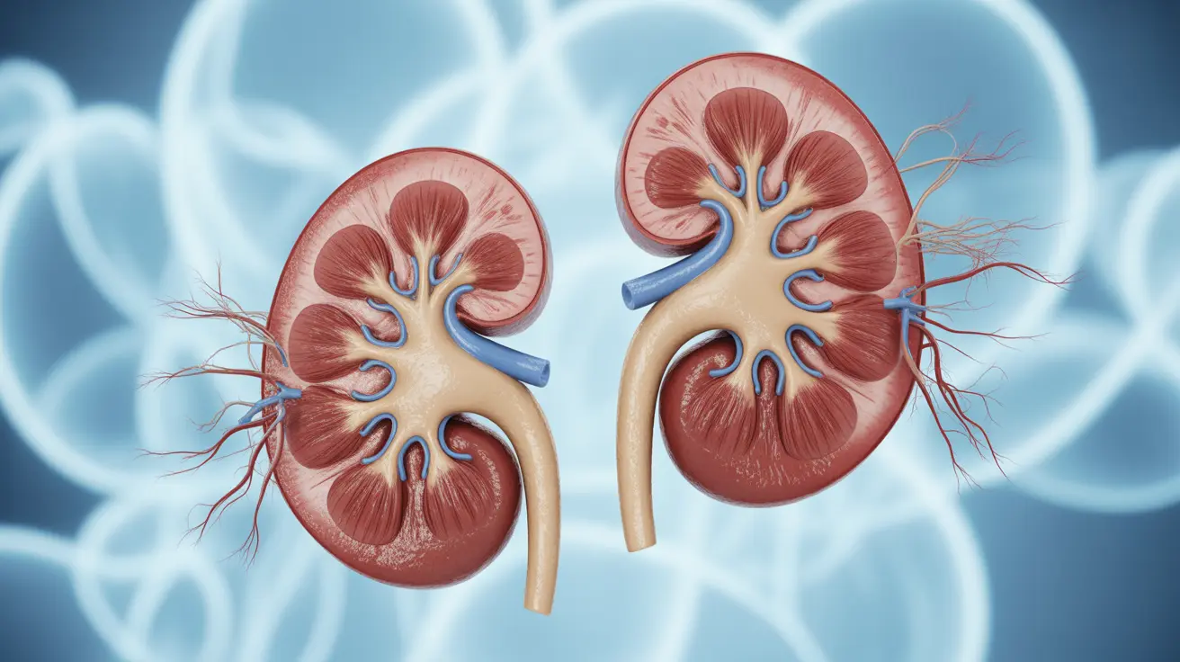 Detailed illustration showing human kidneys with visual indicators of dehydration and stress due to alcohol consumption, set against an abstract medical-themed background.