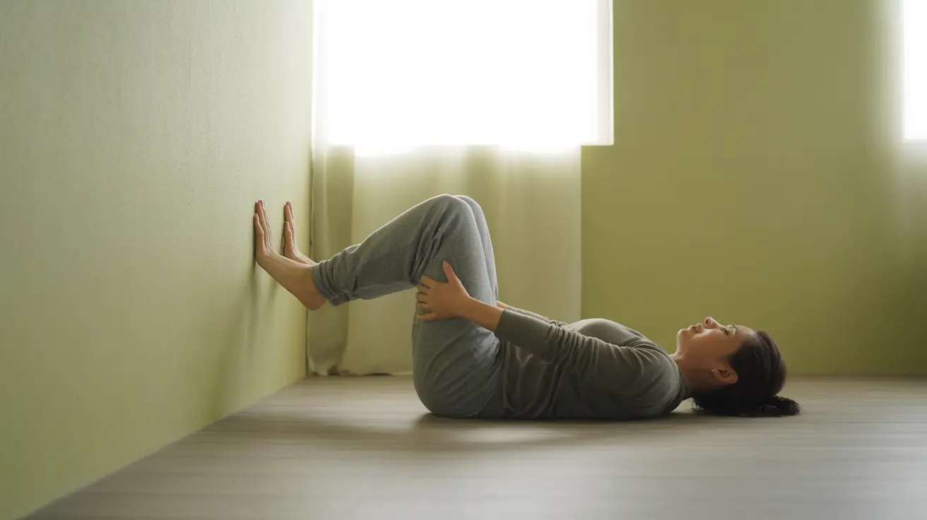 Person doing a wall angel exercise with proper form for kyphosis self-care in a home or gym setting, bright natural light