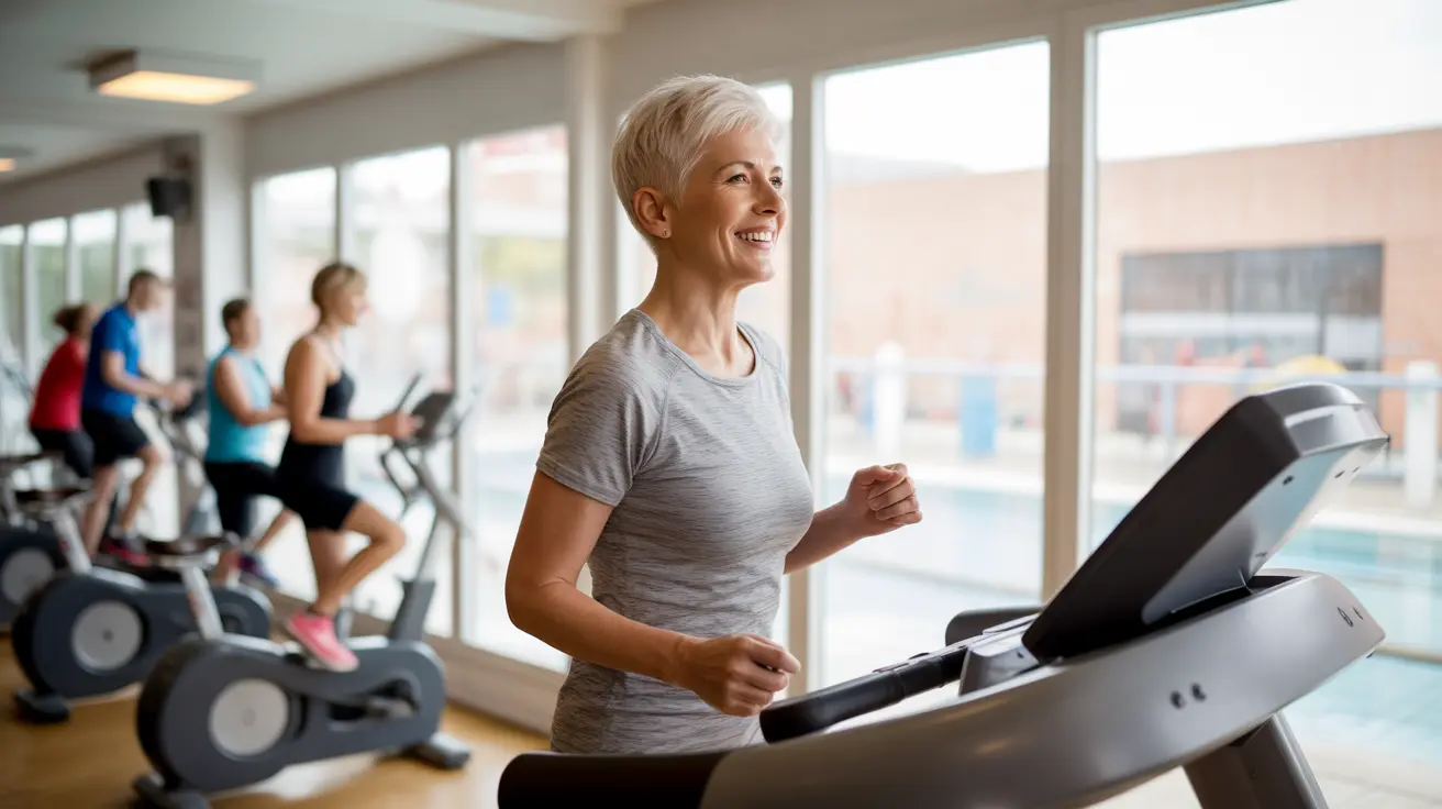 Diverse group doing low impact exercises like walking on treadmills, swimming in a pool, and cycling on stationary bikes in a bright gym